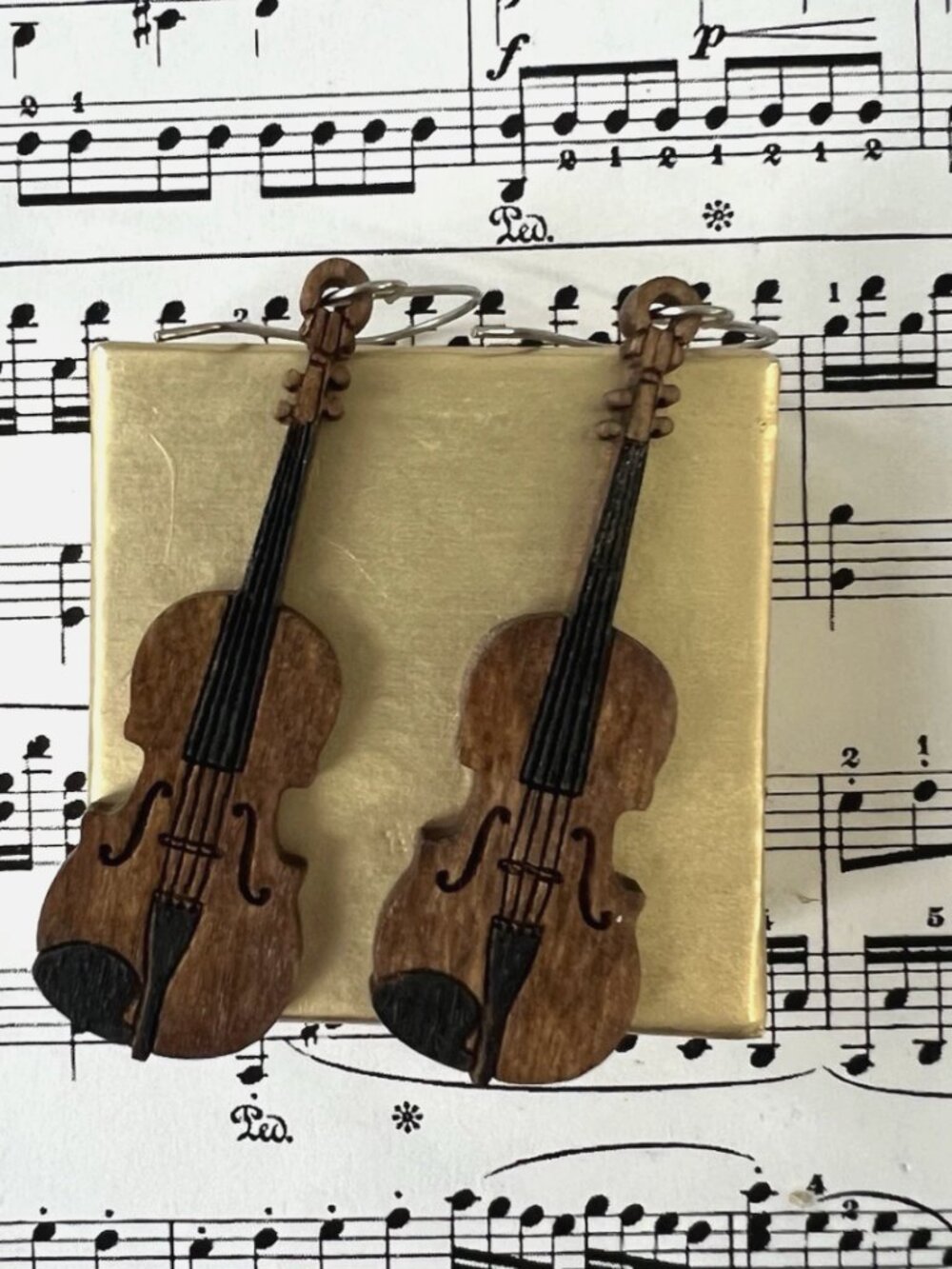 Rare-Handmade Wooden Violin Earrings, bought from Europe